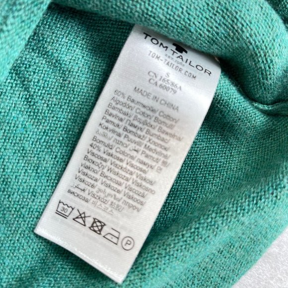 TOM TAILOR Womens S Jade Green Long Sleeve V-Neck Cozy Soft Knit Sweater - Picture 8 of 9